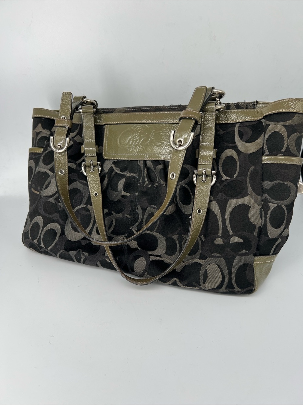 Vintage Coach Y2K Signature Tote Bag in Black and Olive